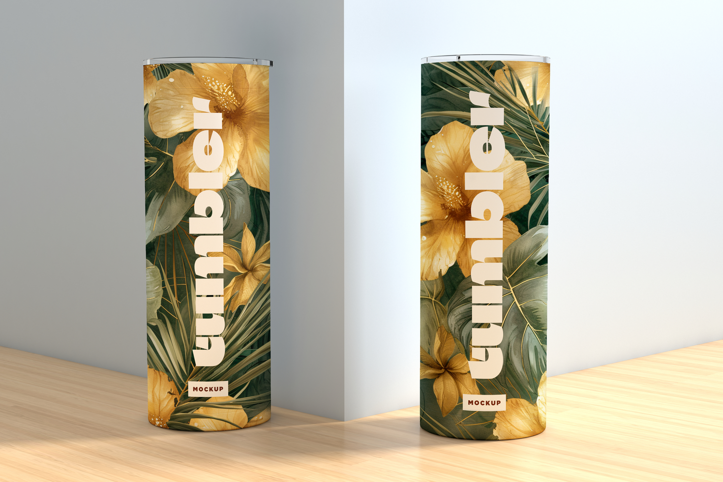 Tumbler Drinking Jar Mockup with wall corner psd