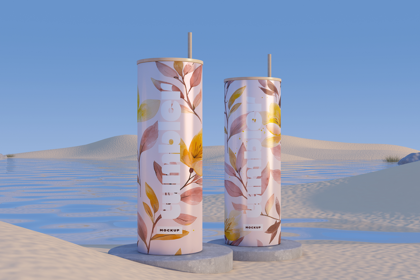 Tumbler Drinking Two Jars Mockup Dessert Podium psd