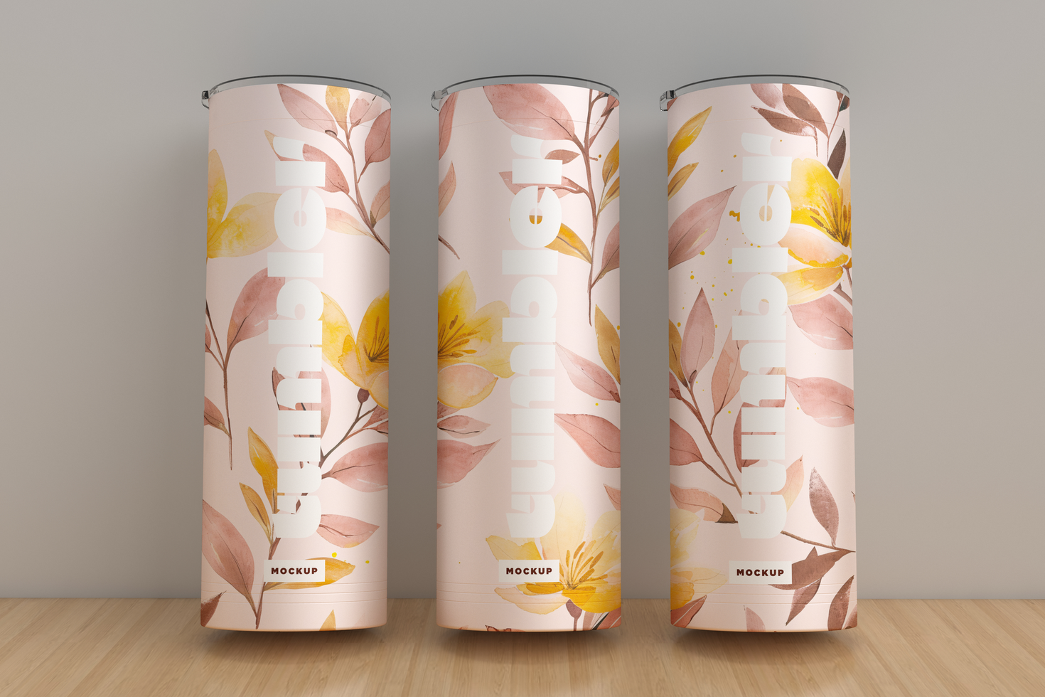 Tumbler Drinking Jar Mockup with white wall psd
