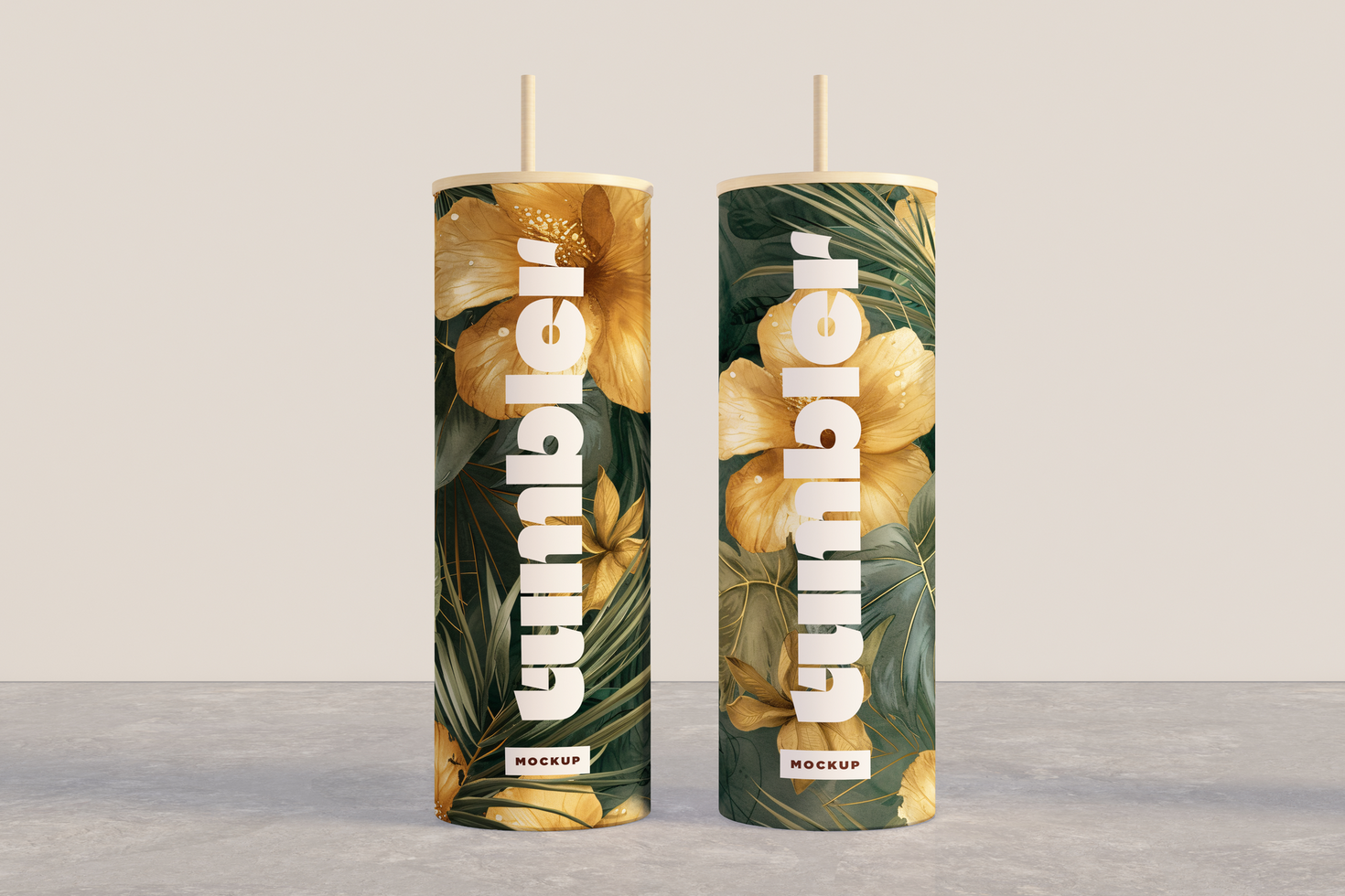 Tumbler Drinking Two Jars Mockup on Marble Background psd