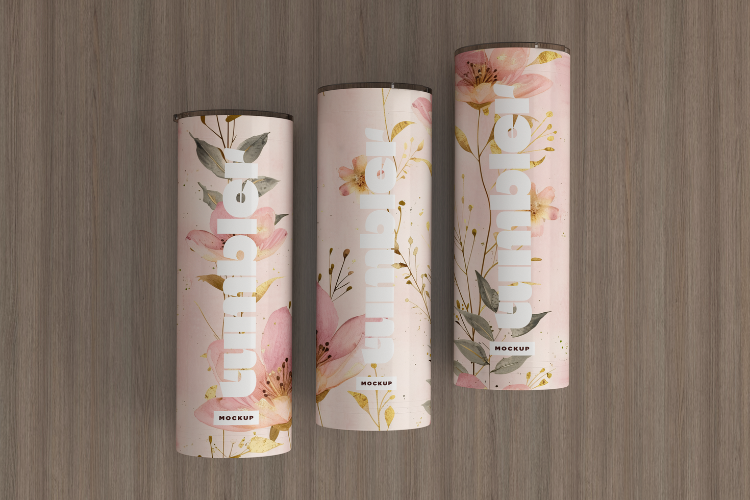 Tumbler Drinking Three Jars Mockup on brown background psd