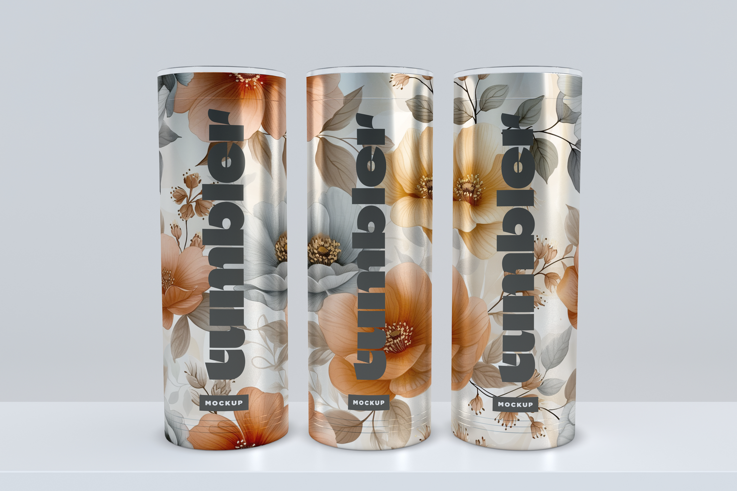 Tumbler Drinking three Jars Mockup on rack psd