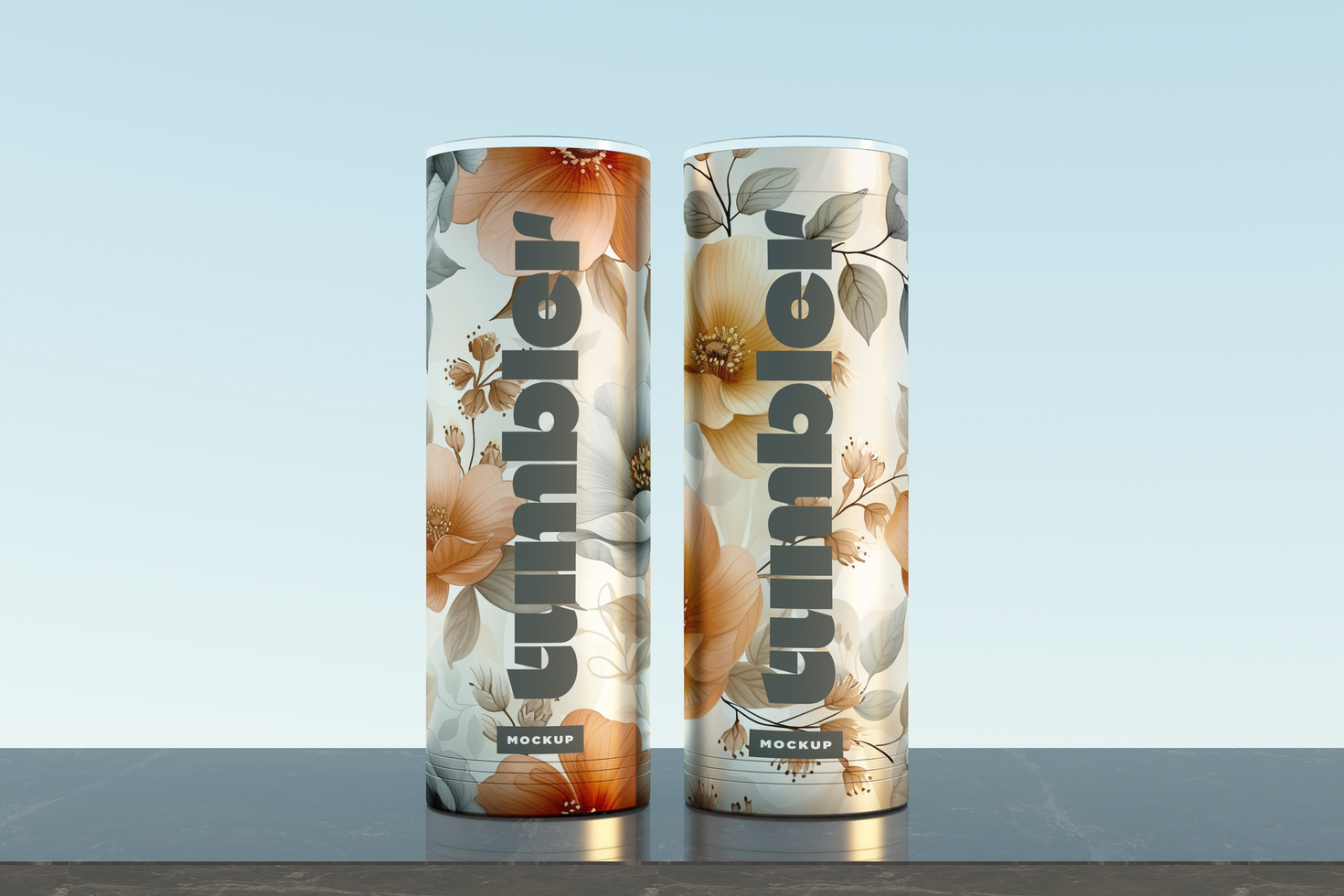 Two Tumbler Drinking Jar Mockup on table psd