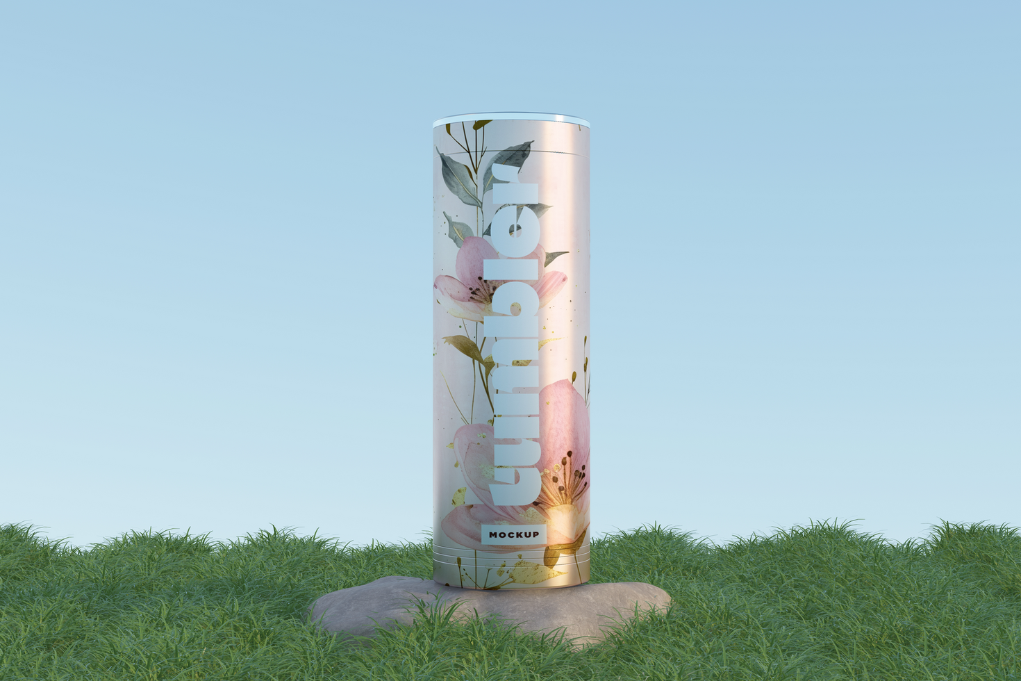 Tumbler Drinking Jar Mockup Stone in grass psd