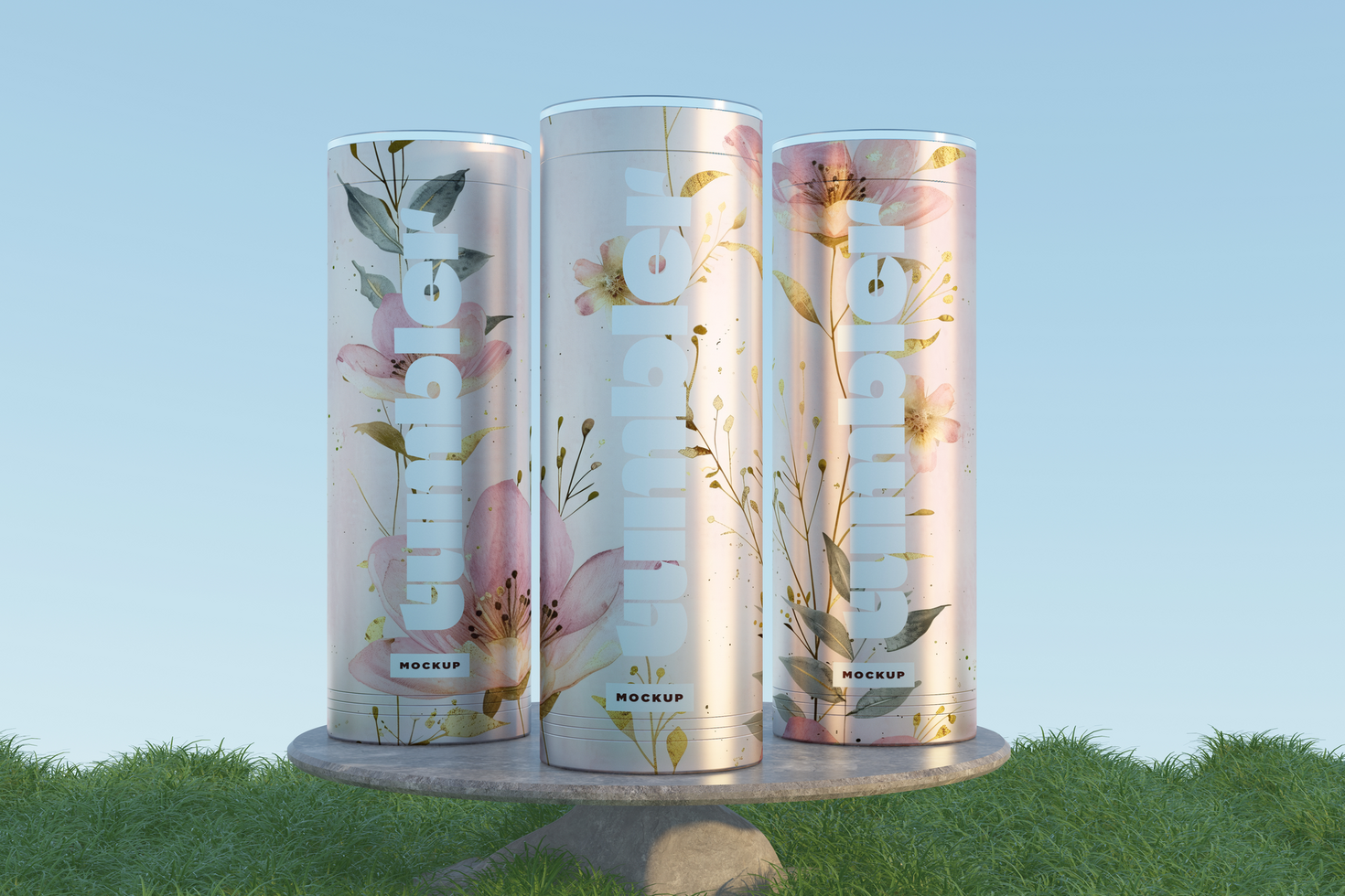 Tumbler Drinking Jar Mockupin on Podium in Garden psd