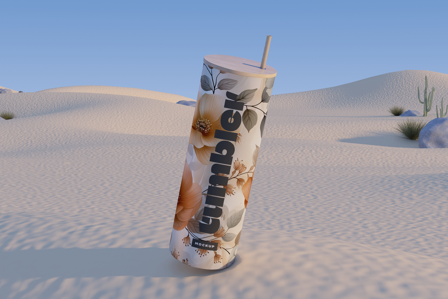 Tumbler Drinking Jar Mockup in desert psd