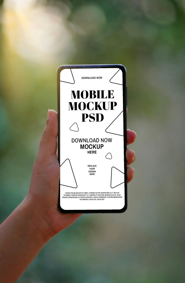 Mobile Mockup Showing Hand Holding Smartphone with White Screen psd