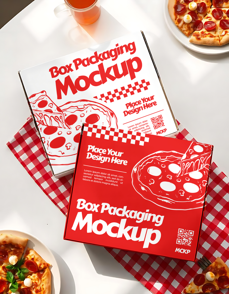 Pizza box packaging mockups showcasing various design options psd