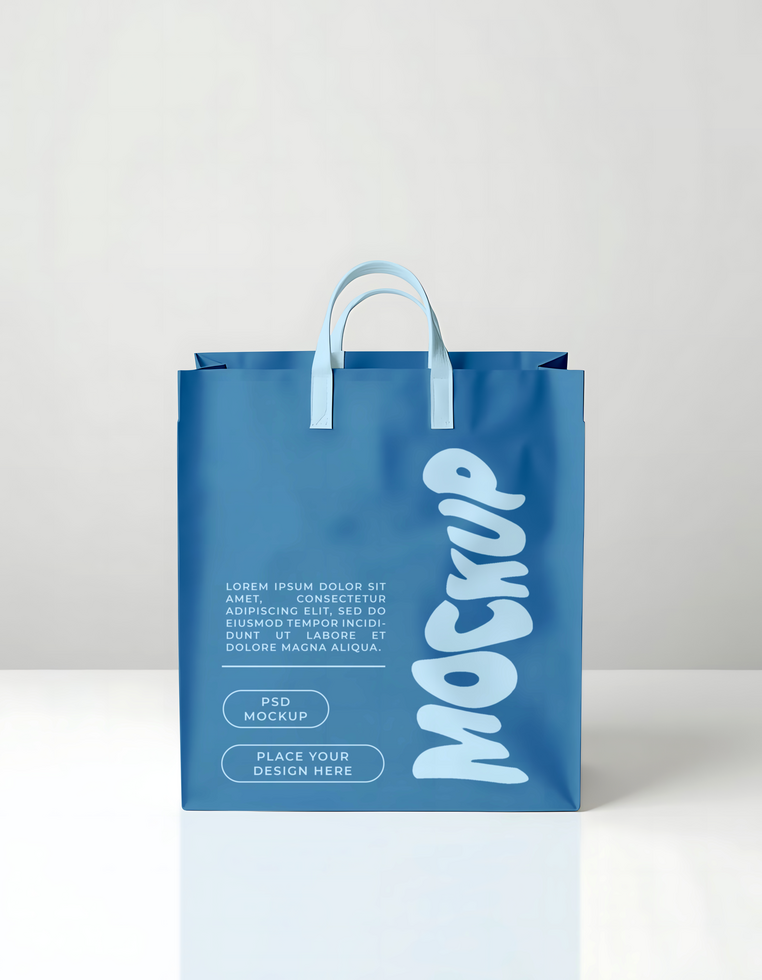 A blue shopping bag mockup with space for your design psd