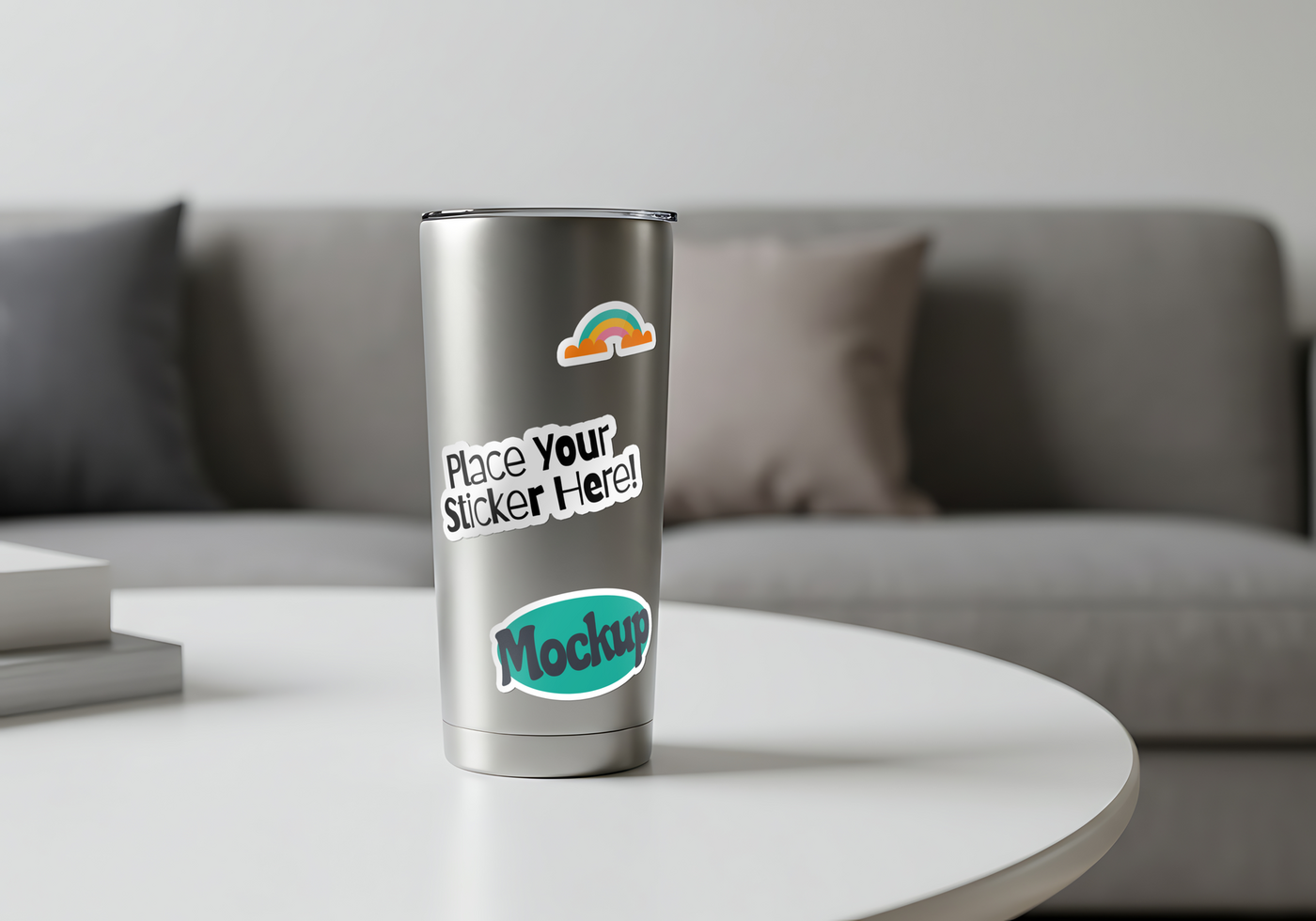 seticker with mockup attached on slim tumbler psd