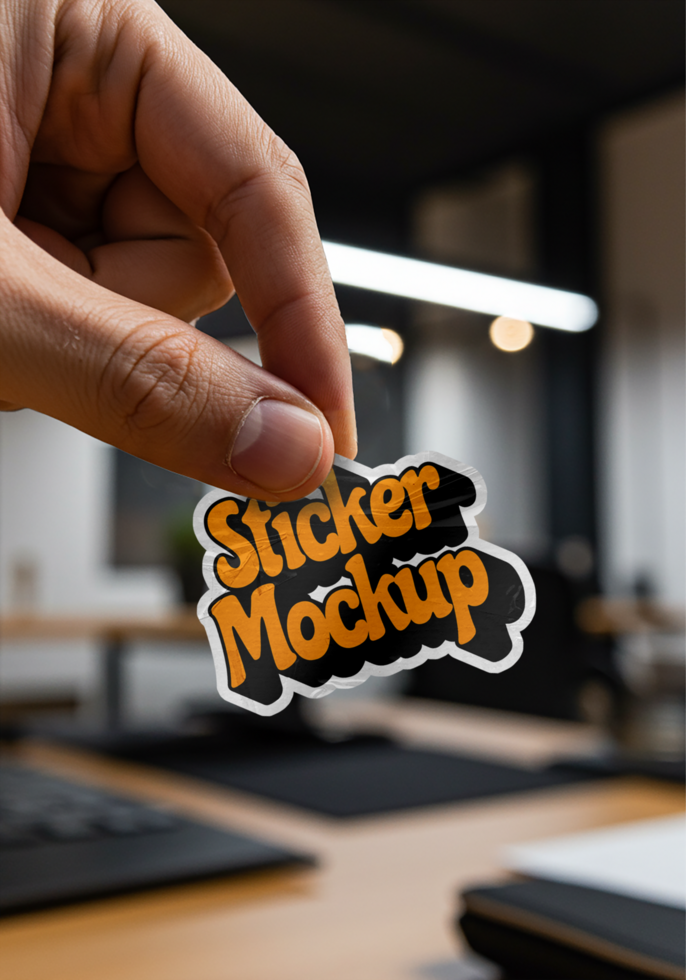 hand-held seticker mockup gym background psd