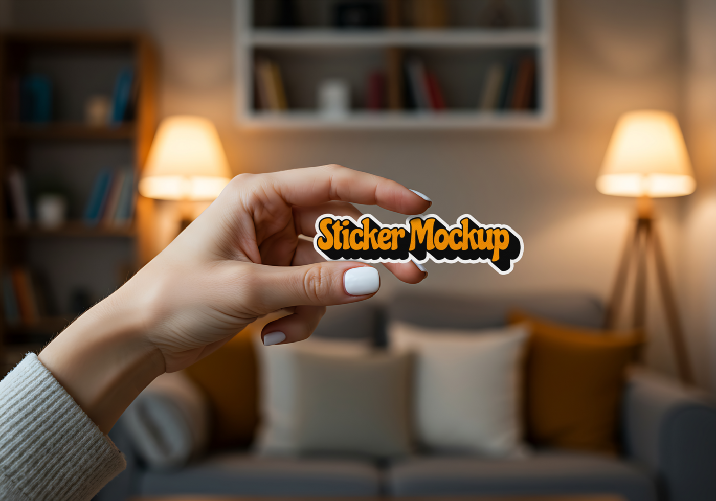 hand-held seticker mockup with pretty nails psd