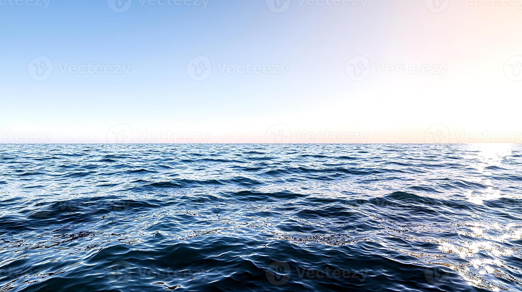 Serene ocean view at sunset with gentle waves under a clear sky, perfect for relaxation photo