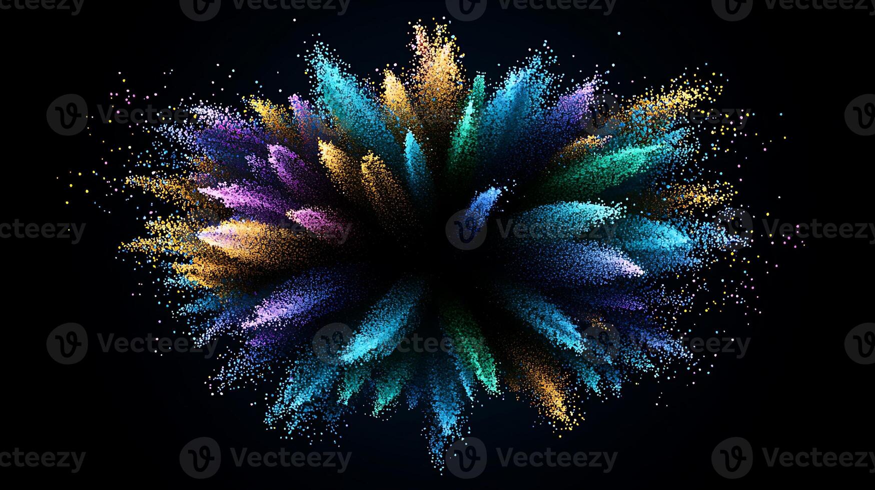 Vibrant explosion of colorful particles against a dark background, creating a dynamic visual effect photo