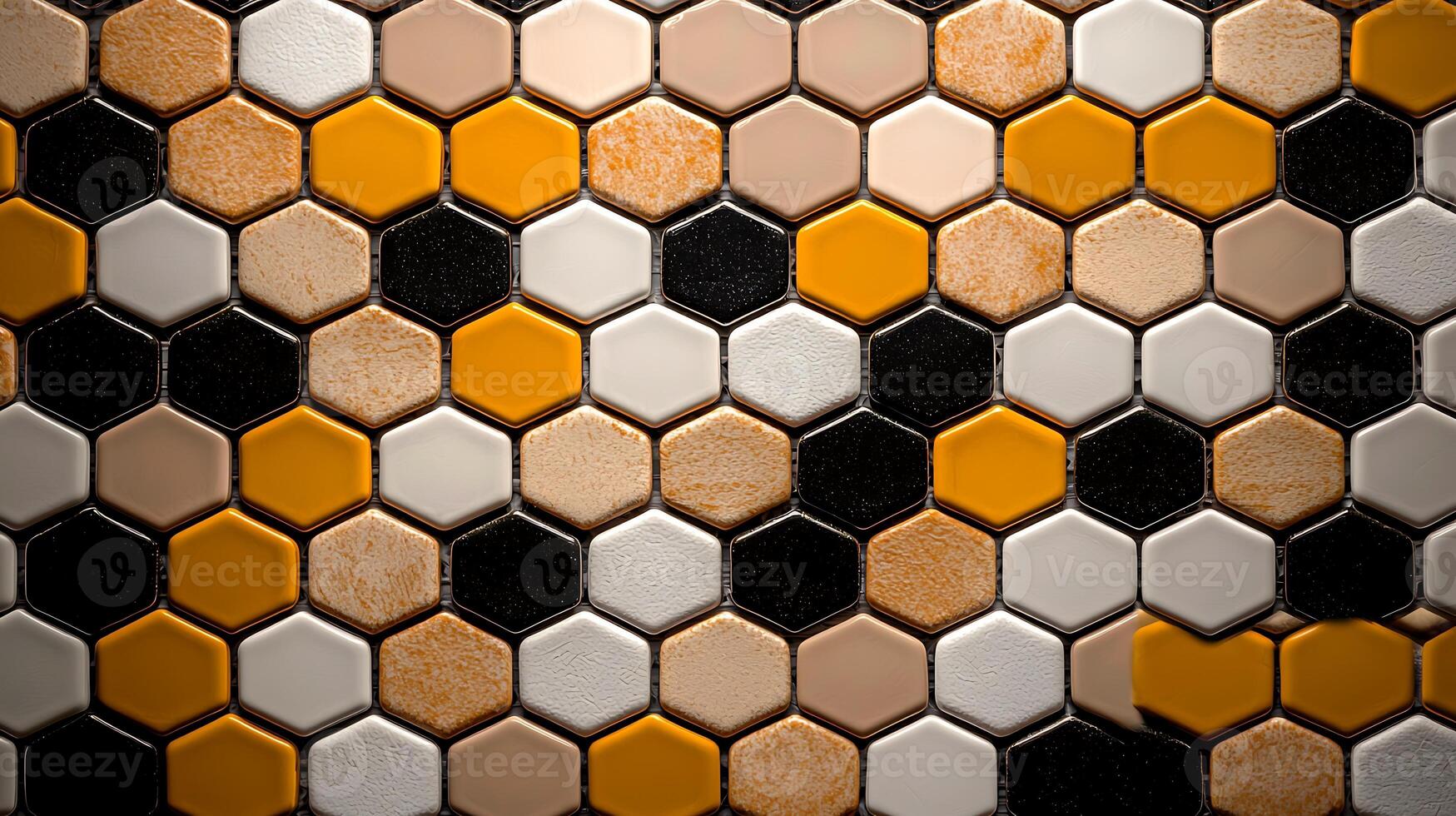 Close-up view of a hexagonal tile pattern featuring earthy tones and textures in a modern setting photo
