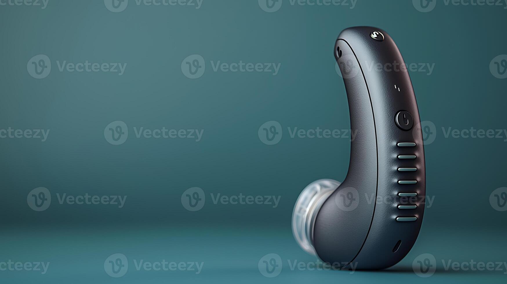 Close-up of a sleek hearing aid on a smooth surface, showcasing design and functionality photo