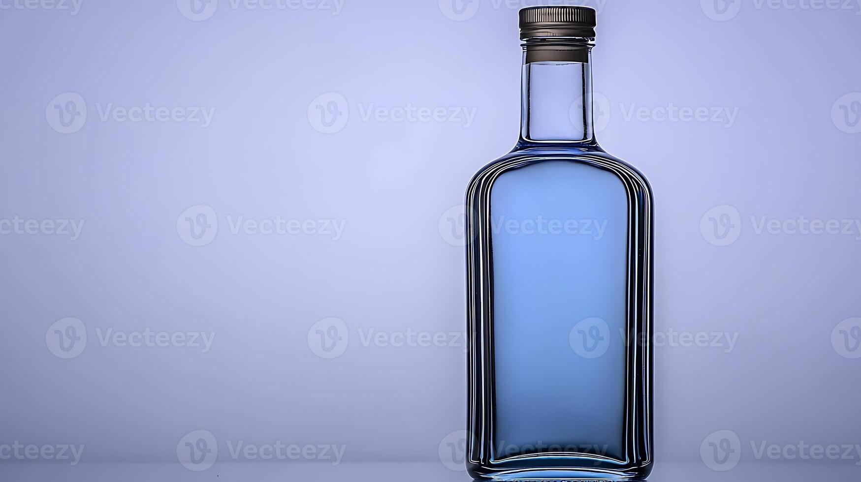 Clear blue bottle on a soft gradient background, showcasing its elegant shape and color photo