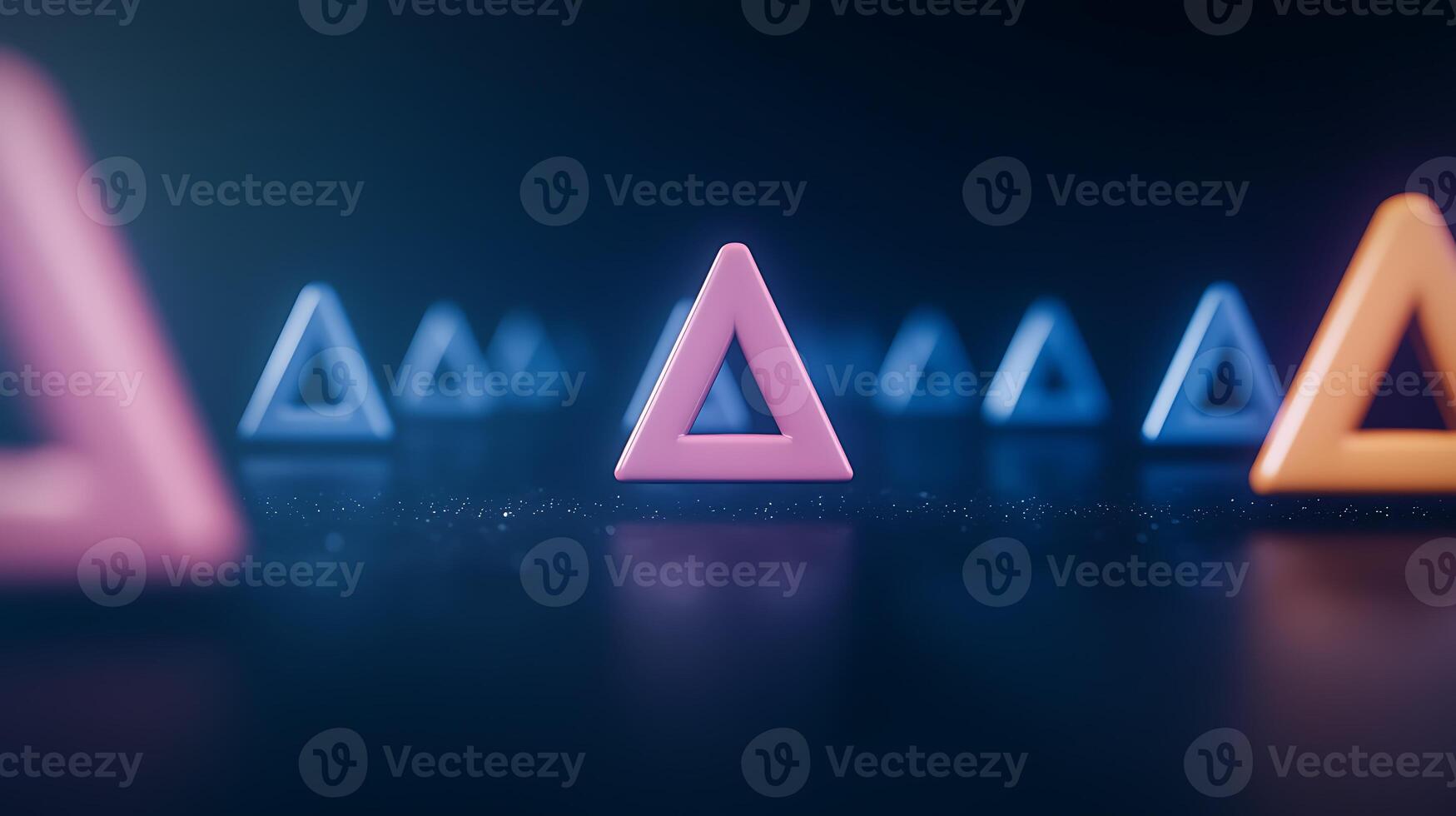 Colorful geometric shapes in a futuristic setting, with soft glowing lights and depth of field photo