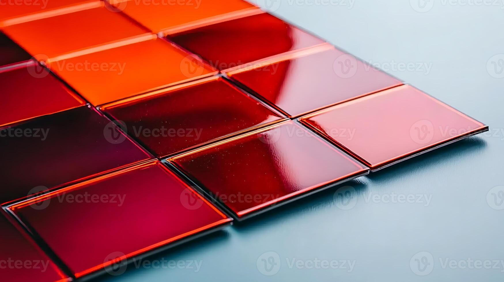 Close-up of glossy red tiles arranged in a geometric pattern on a smooth surface photo