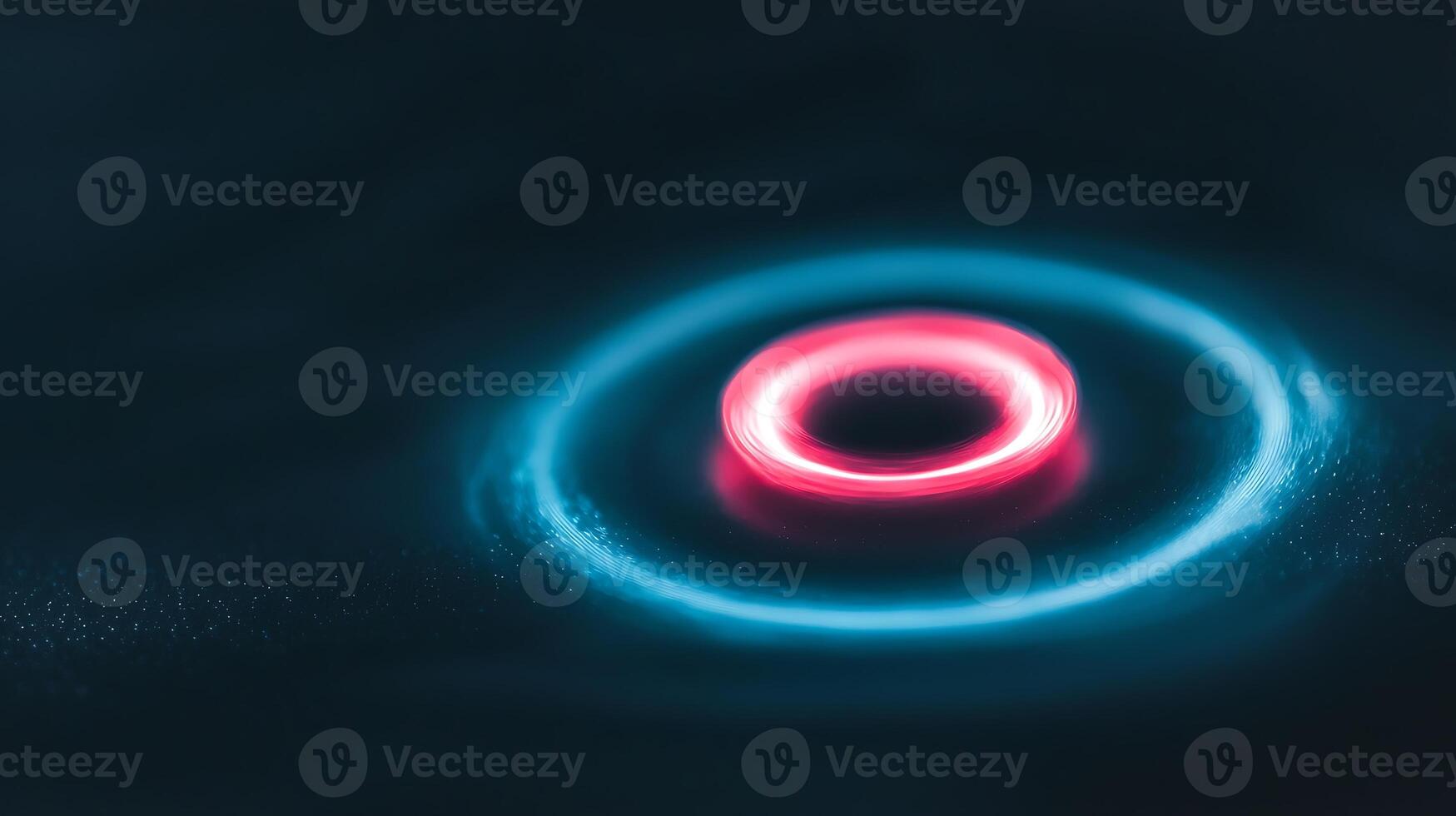 Vibrant neon circular light pattern creating ripples in a dark background, showcasing motion photo