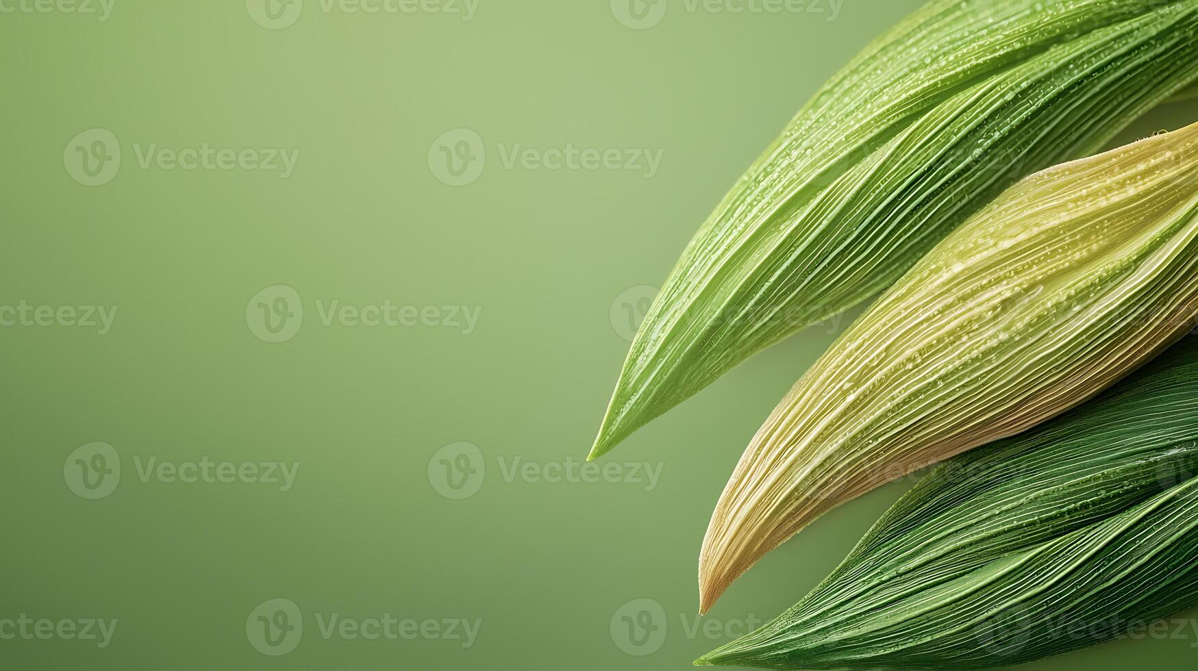 Close-up of vibrant green and yellow leaves with water droplets on a soft gradient background photo
