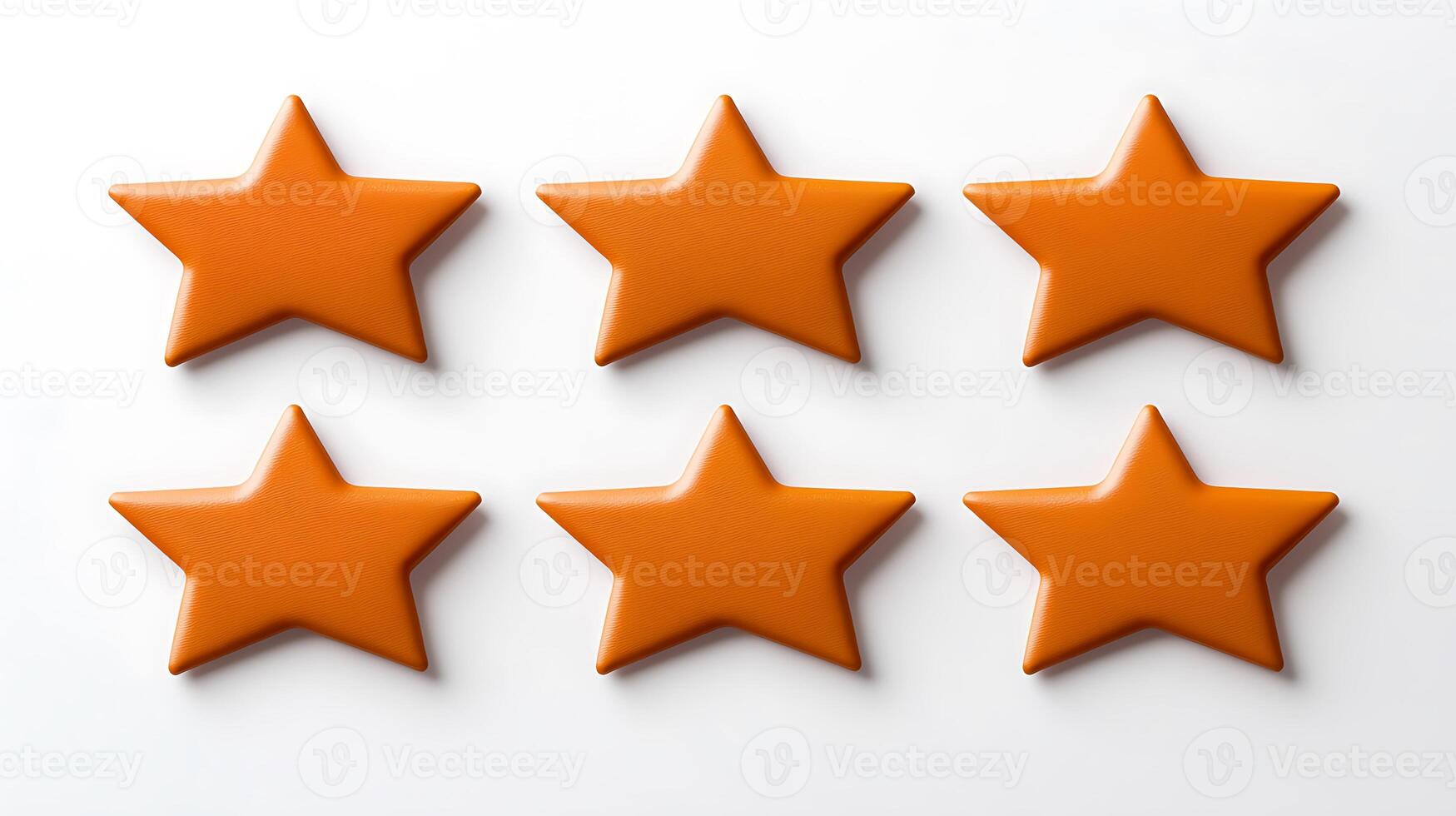 Six vibrant orange star-shaped objects arranged symmetrically on a white background photo