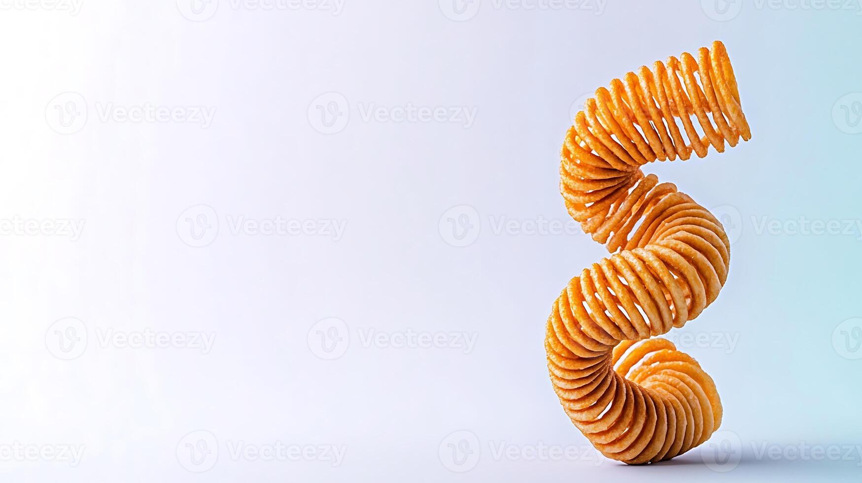 Twisted golden pastry sculpture against a soft gradient background, showcasing creativity in food art photo