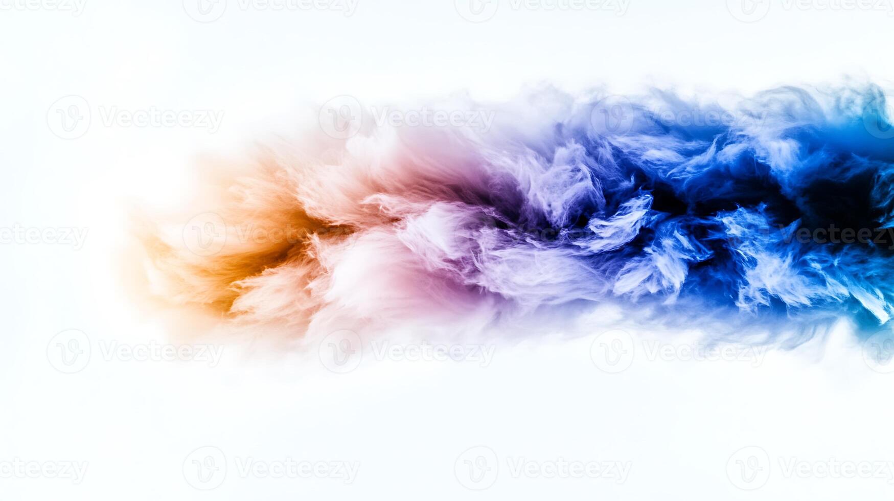 Abstract colorful smoke wave blending orange, pink, and blue on a white background photo