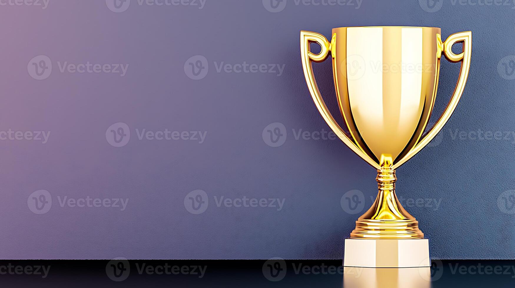 Shiny golden trophy on a sleek dark surface with a gradient backdrop, symbolizing achievement photo