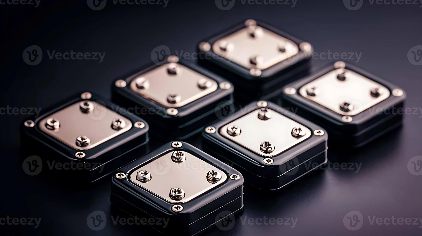 Close-up view of metallic components arranged neatly on a dark surface, showcasing intricate design photo