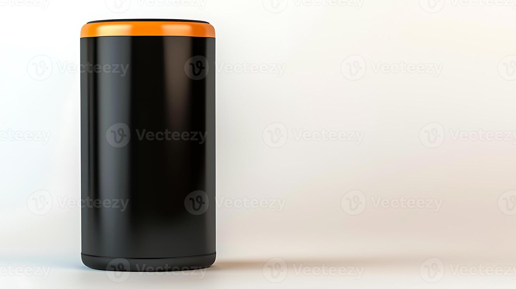 Sleek black and orange cylindrical container against a minimalistic background, ideal for modern design photo
