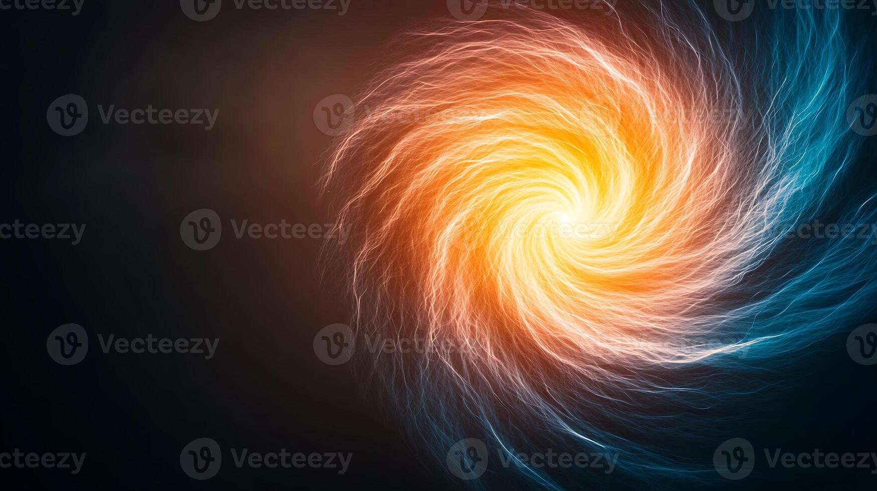 Abstract swirling vortex of orange and blue light on a dark background, creating a dynamic visual effect photo