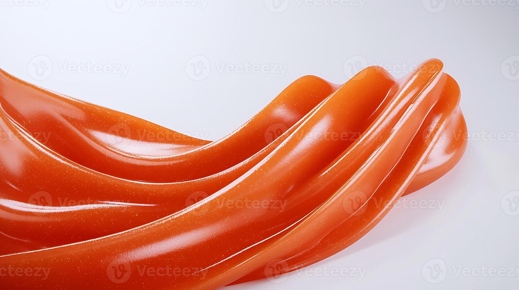 Vibrant orange waves of glossy material flowing elegantly against a soft white background photo