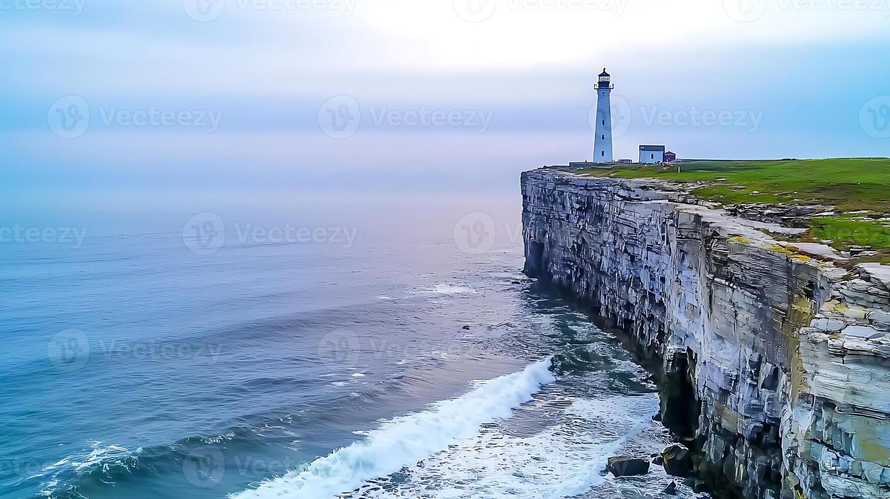 「海岸風景」 Cliffside Overlooking Ocean at Colorful Sunset with Island