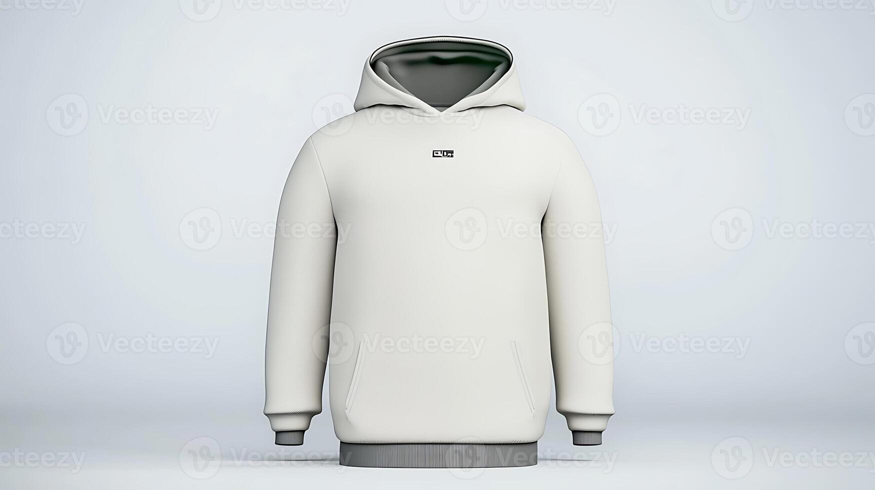 Minimalist white hoodie displayed against a plain background, showcasing its design and texture photo
