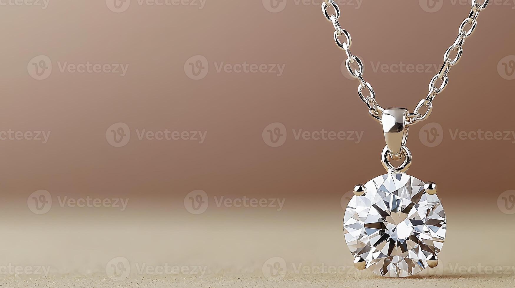 Close-up of a sparkling diamond pendant necklace on a soft, neutral background photo