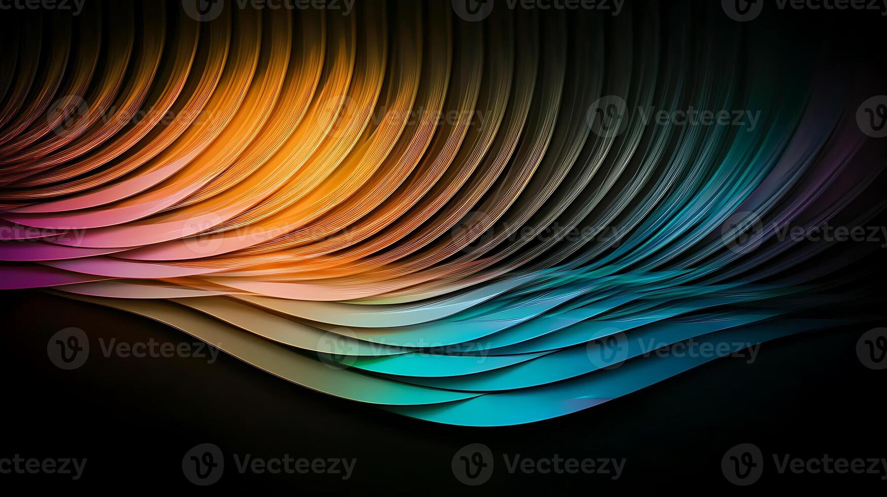 Abstract waves of vibrant colors flowing smoothly in a dark background, creating a serene atmosphere photo