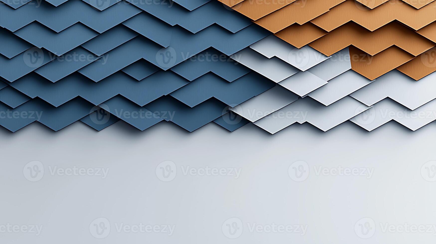 Abstract layered design featuring blue, orange, and white geometric shapes creating depth photo