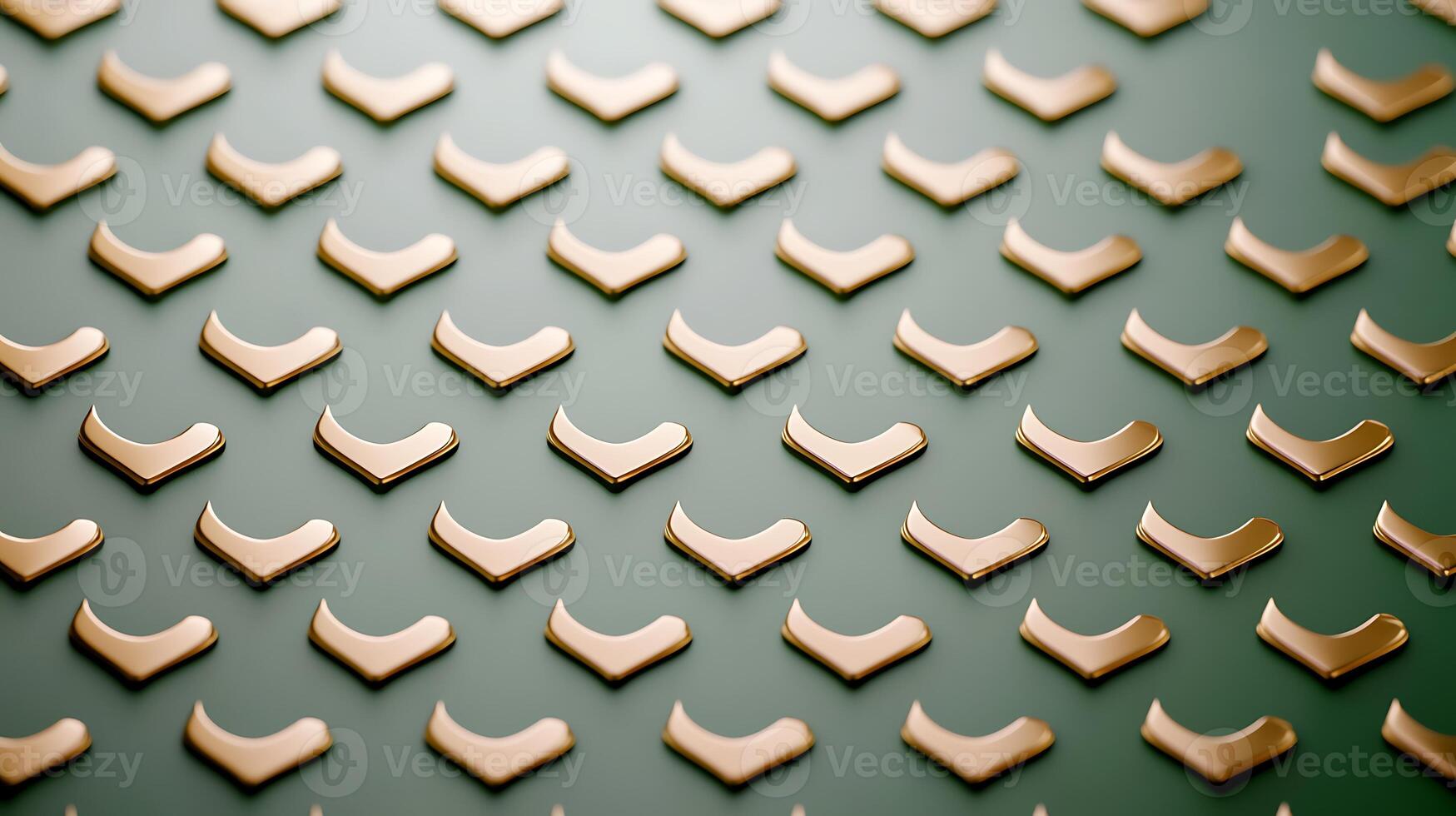 Close-up of a textured metallic surface featuring repeated golden patterns on a green background photo