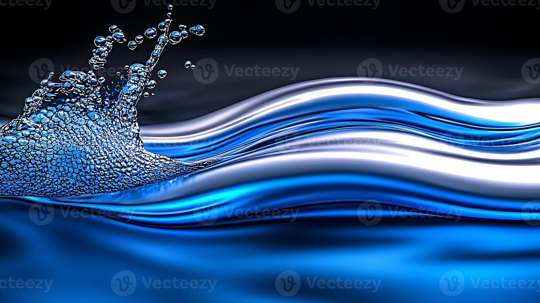 Abstract representation of flowing water with bubbles, showcasing smooth waves and reflections photo