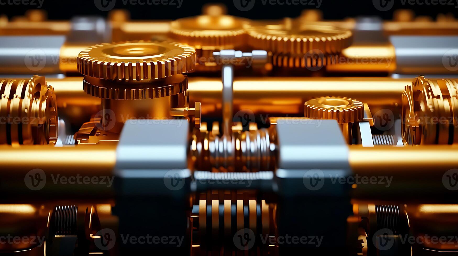 Close-up of intricate golden gears and mechanisms showcasing engineering precision and design photo