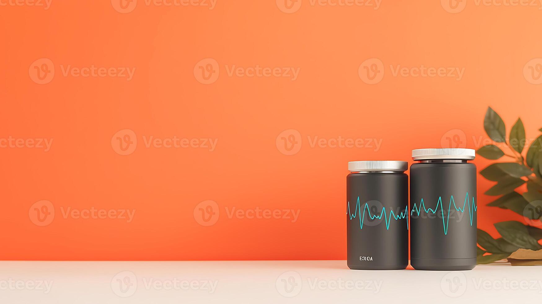 Two sleek black containers with a heartbeat design on an orange background, evoking health photo