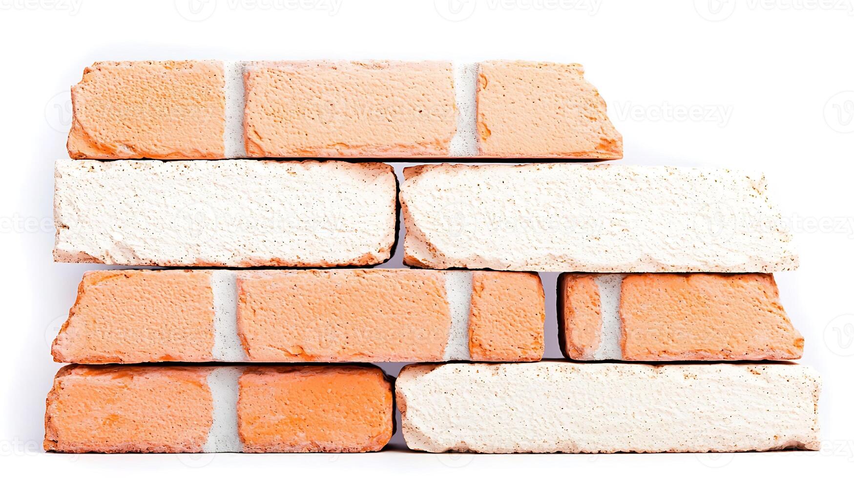 Stacked bricks in a modern design, showcasing texture and color variations against a white background photo