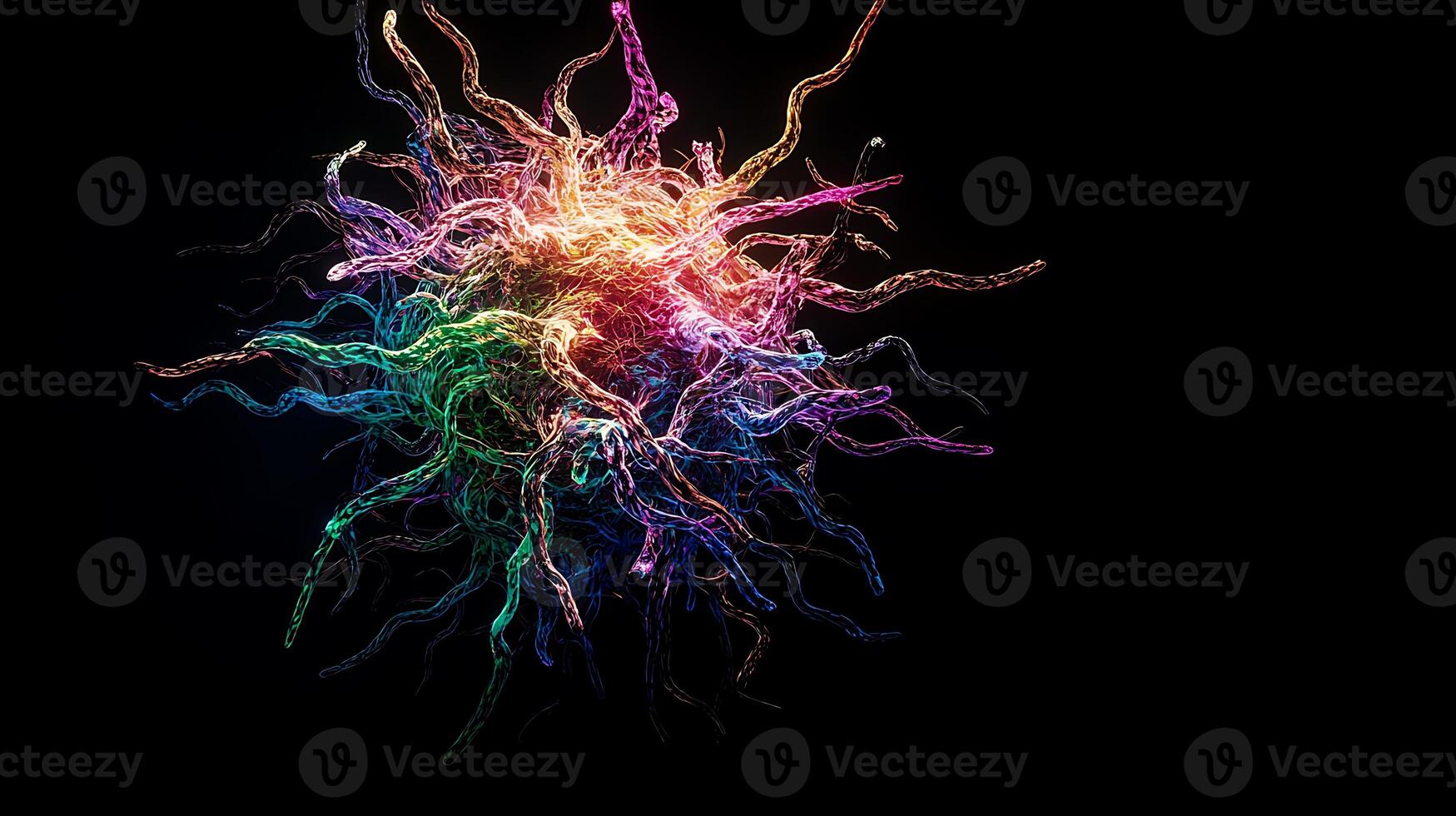 Colorful abstract representation of a dynamic energy sphere glowing against a dark background photo