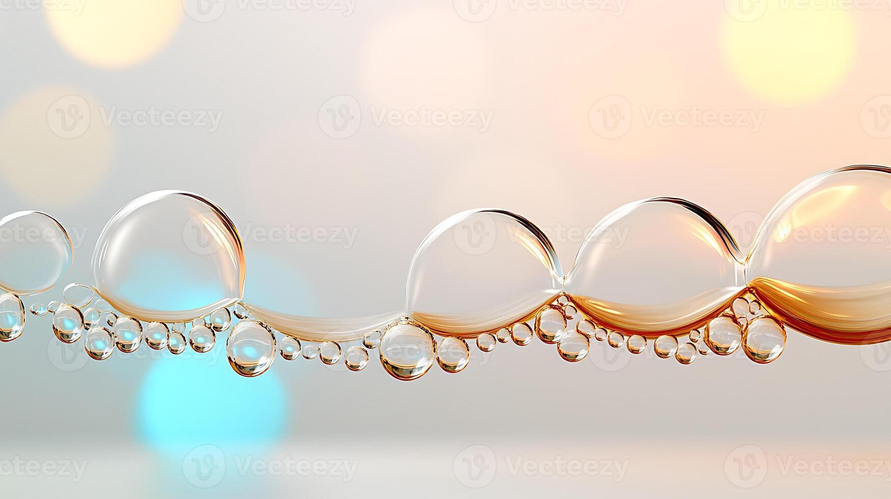 Close-up of shimmering water droplets on a smooth surface with a blurred colorful background photo