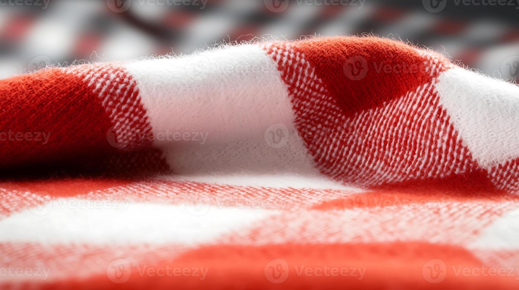 Close-up of a textured red and white checkered fabric draped softly on a surface photo