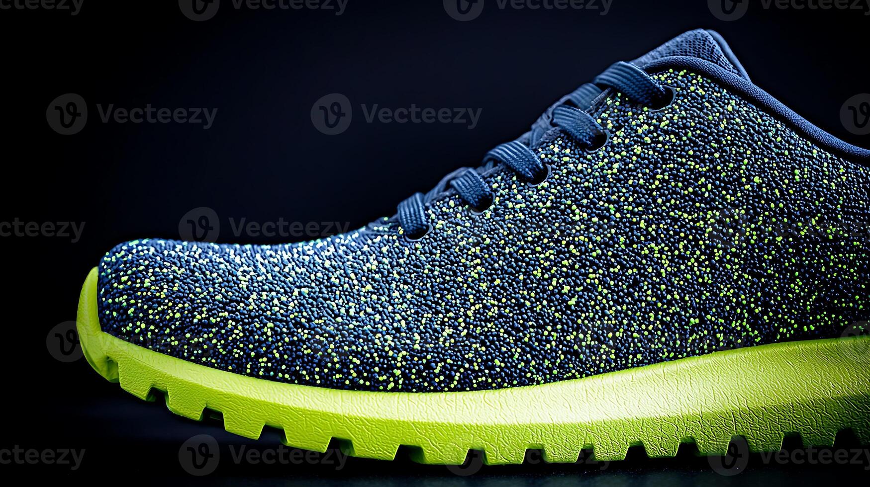 Close-up of a vibrant athletic shoe showcasing unique texture and color against a dark background photo