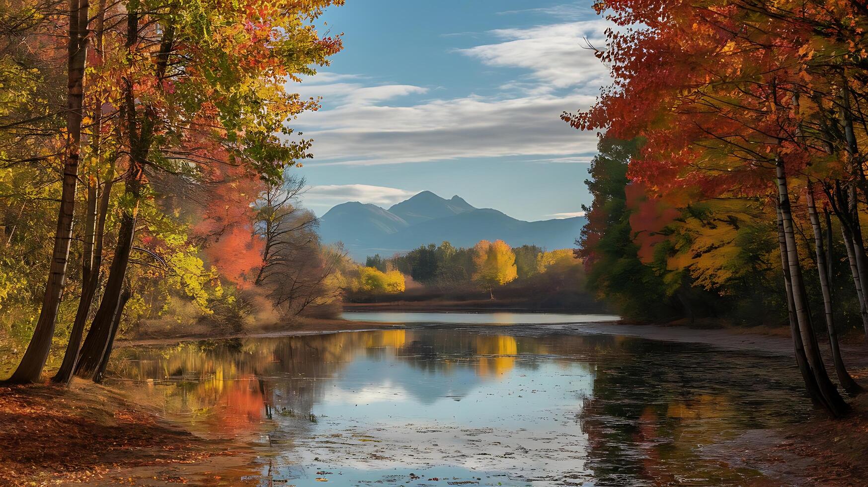 Autumn Lake Mountain View Fall Foliage Colorful Trees photo