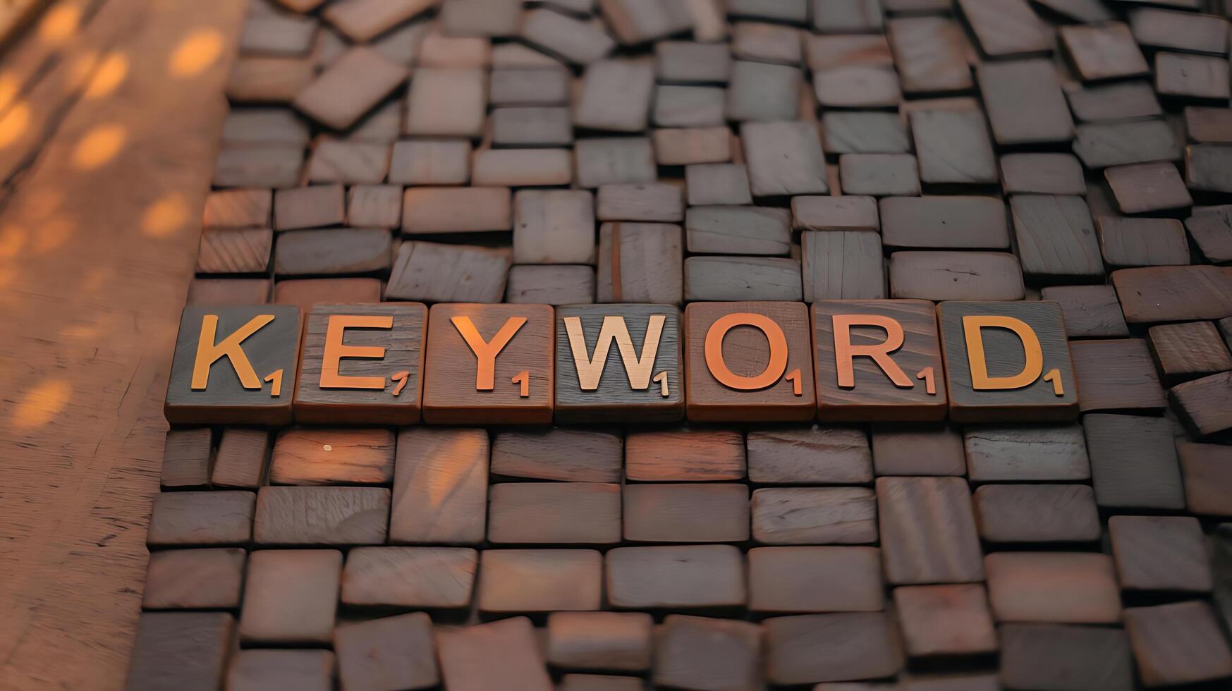 Wooden Blocks Spelling Keyword on Mosaic Background photo