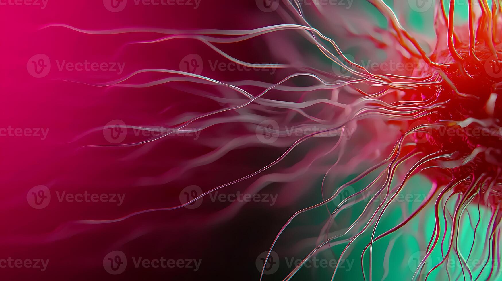 Close-up view of a microscopic organism with vibrant colors and intricate details, illustrating cellular structures photo